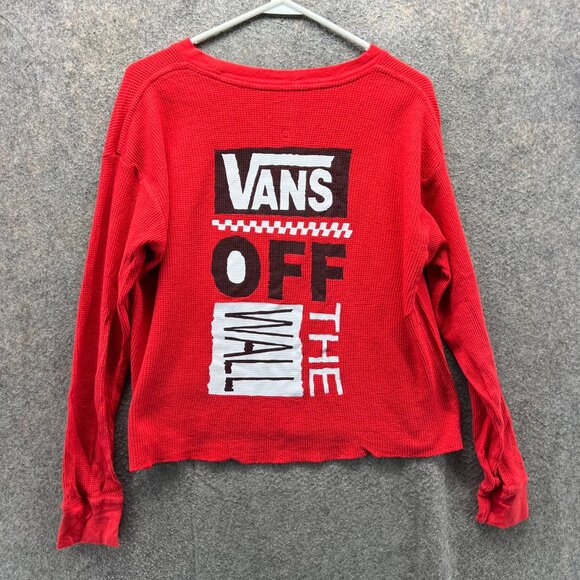 Vans Shirt Womens Small Red Waffle Knit Cropped Top Thermal Long Sleeve - Picture 4 of 10